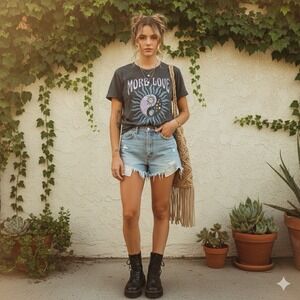 MIGHTY FINE More Love Celestial Yin Yang Graphic Tee Charcoal Grey Boho Top S